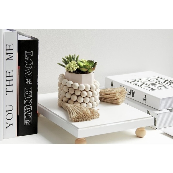 Rustic Boho Farmhouse Cream Wood Beads Tie Tassel Garland Home Table DiningDecor - Picture 4 of 6